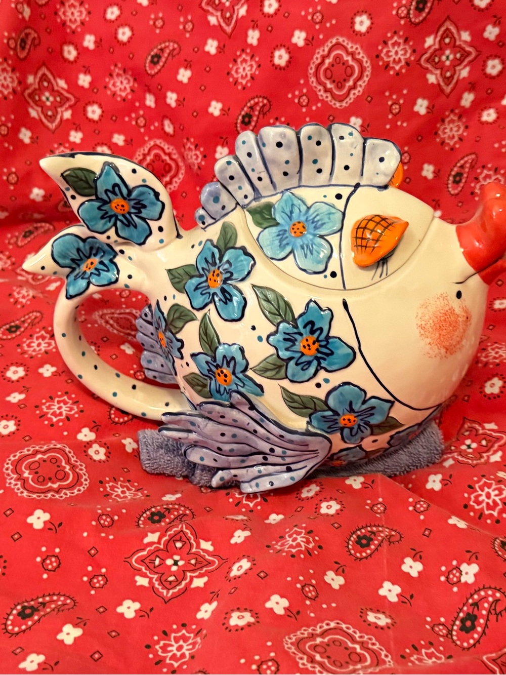 Decorative Ceramic Fish Planter - Blue Floral NOT NEW NO MARKINGS OR SCRATCHES